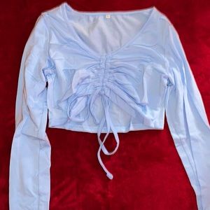 Drawstring Front Ruched Crop Tee